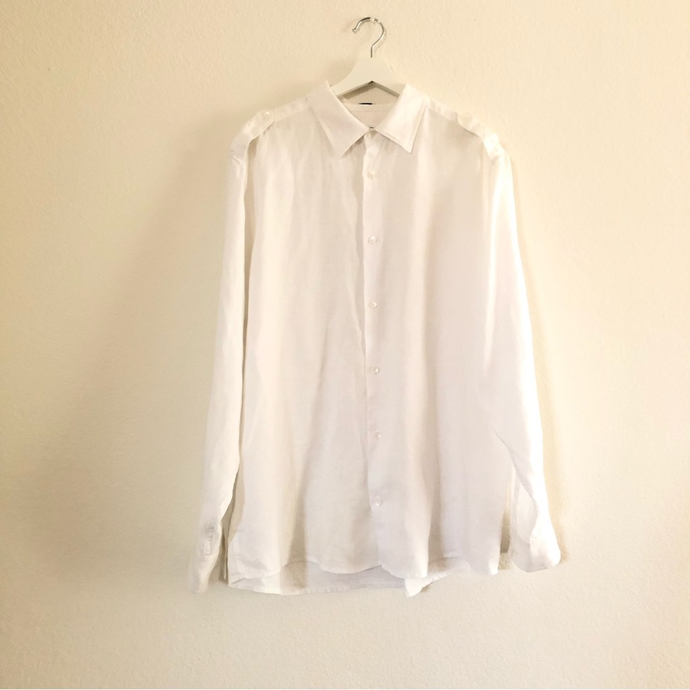 Calvin Klein Men’s long sleeve Linen Shirt with shoulder pads modern fit size XL